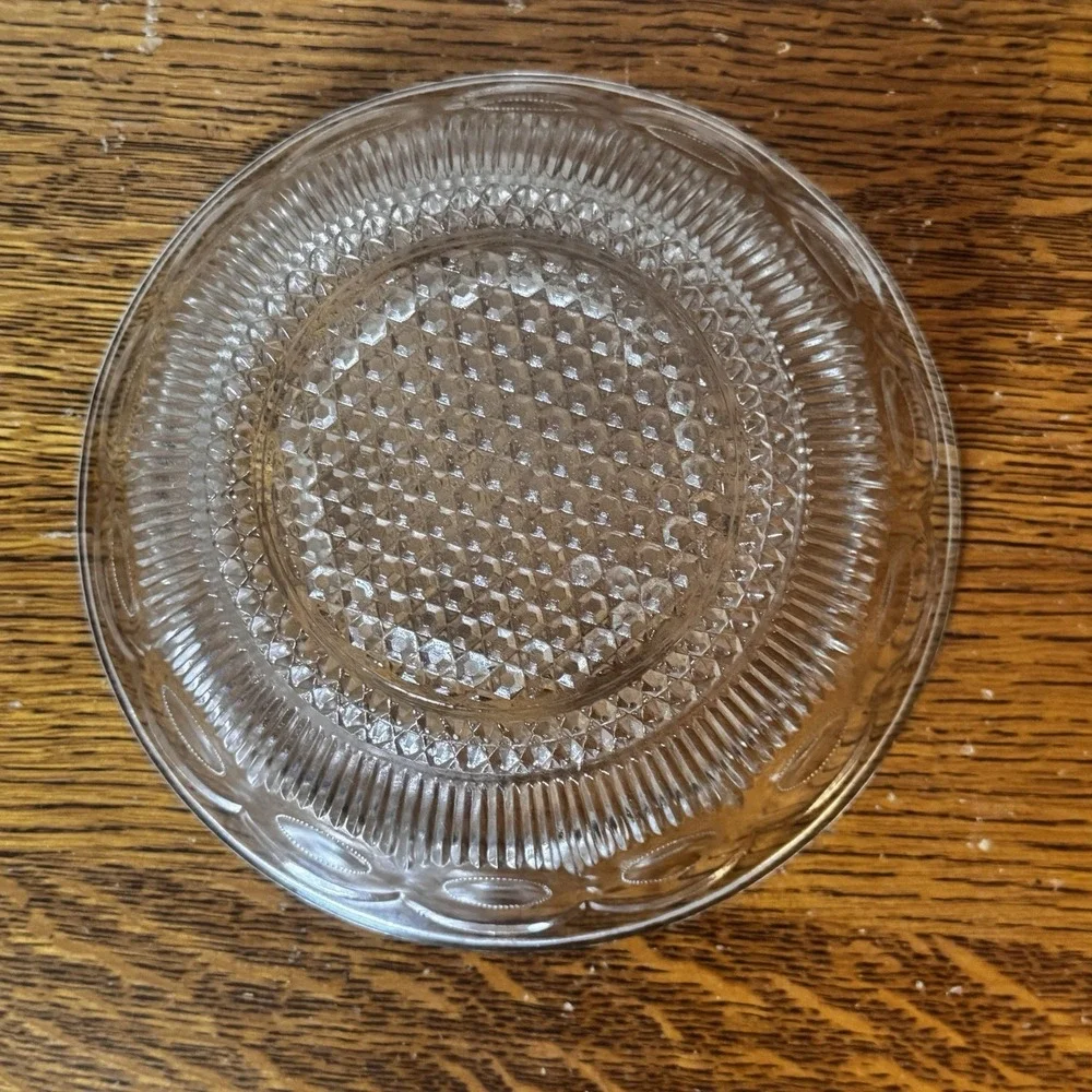 Vintage Cut Glass Serving Bowl Clear Hobnail Oval Pattern 9